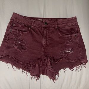 Distressed maroon AE American eagle shorts size 8, high waist festival shorts